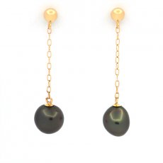 Orecchini in Oro 18K e 2 Keishi di Tahiti