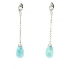 Orecchini in Argento e 2 Larimar - 10 x 6 mm - 1.1 gr