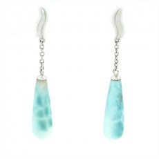 Orecchini in Argento e 2 Larimar - 22 x 7 mm - 3.9 gr