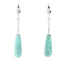 Orecchini in Argento e 2 Larimar - 22 x 7 mm - 3.9 gr