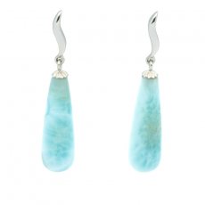 Orecchini in Argento e 2 Larimar - 22 x 7 mm - 3.8 gr