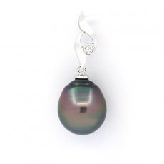 Ciondolo in Argento e 1 Perla de Tahiti Cerchiata C 12.2 mm