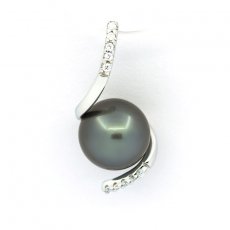 Ciondolo in Argento e 1 Perla di Tahiti Semi-Rotonda C 8.5 mm