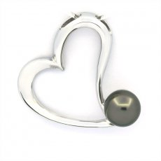 Ciondolo in Argento e 1 Perla di Tahiti Semi-Rotonda C 8.5 mm