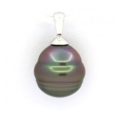 Ciondolo in Argento e 1 Perla de Tahiti Cerchiata B 10.6 mm