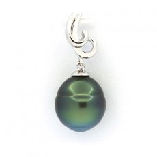 Ciondolo in Argento e 1 Perla de Tahiti Cerchiata B 10.2 mm