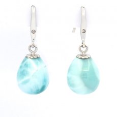 Orecchini in Argento e 2 Larimar - 12 x 10 mm - 2.2 gr