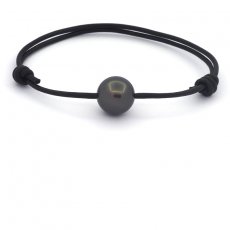 Braccialetto in Cuoio e 1 Perla di Tahiti Rotonda C 12.5 mm