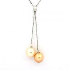 Collana in Argento e 2 Perle de Australia Semi-Barocca B 9.5 mm