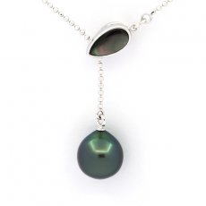 Collana in Argento e 1 Perla di Tahiti Semi-Baroccha A 10 mm