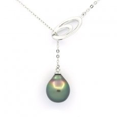 Collana in Argento e 1 Perla di Tahiti Semi-Baroccha B 9.9 mm