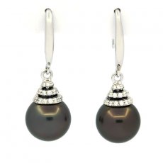 Orecchini in Argento e 2 Perle di Tahiti Rotonde C 10.1 mm