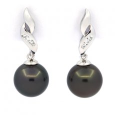 Orecchini in Argento e 2 Perle di Tahiti Rotonde C 9.2 mm