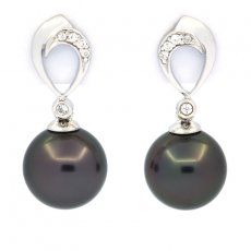 Orecchini in Argento e 2 Perle di Tahiti Rotonde C 9.6 mm