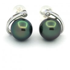 Orecchini in Argento e 2 Perle di Tahiti Rotonde C+ 9.3 mm