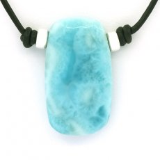 Collana in Cuoio e 1 Larimar - 35 x 20 x 8 mm - 11.9 gr