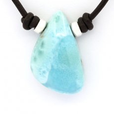 Collana in Cuoio e 1 Larimar - 26 x 17 x 10 mm - 7.3 gr