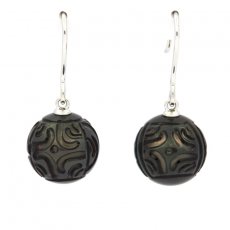Orecchini in Argento e 2 Perle di Tahiti Incisa 11.9 mm
