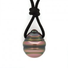 Collana in Cuoio e 1 Perla di Tahiti Cerchiata C 11 mm
