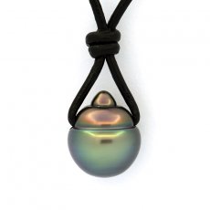 Collana in Cuoio e 1 Perla di Tahiti Cerchiata B 11.8 mm