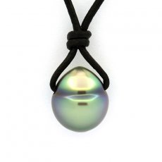 Collana in Cuoio e 1 Perla di Tahiti Cerchiata B 11.3 mm