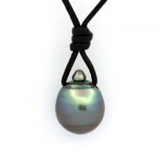 Collana in Cuoio e 1 Perla di Tahiti Cerchiata C 10.1 mm