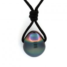 Collana in Cuoio e 1 Perla di Tahiti Cerchiata B 10 mm