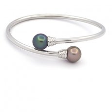 Braccialetto in Argento e 2 Perle di Tahiti Rotonde B 10.1 mm