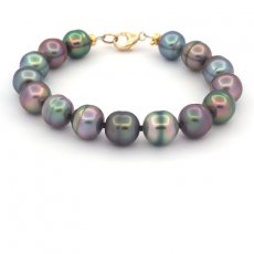 Braccialetto con 15 Perle di Tahiti Cerchiate B/C 9.3 a 10 mm y Oro 14K