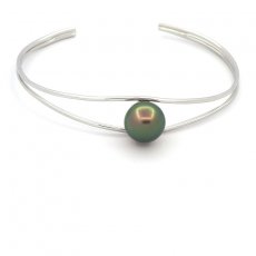 Braccialetto in Argento e 1 Perla di Tahiti Semi-Baroccha C 9.8 mm