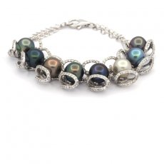 Braccialetto in Argento e 8 Perle di Tahiti Semi-Barocche C 9.1 a 9.4 mm