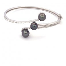 Braccialetto in Argento e 3 Perle di Tahiti Semi-Barocche B 8 mm
