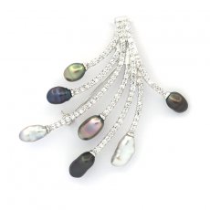 Ciondolo e Broche in Argento con 7 keishi di Tahiti