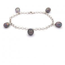 Braccialetto in Argento e 5 Keishi di Tahiti