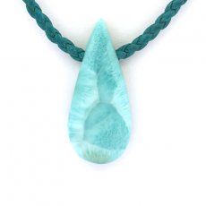 Collana in Cotone e 1 Larimar - 35 x 14 x 7 mm - 7.3 gr