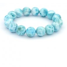 Braccialetto di 16 perle di Larimar - 12.7 a 13 mm - 18 cm - 50.9 gr