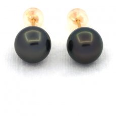 Orecchini in Oro 18K e 2 Perle di Tahiti Rotonde C 9 mm
