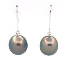 Orecchini in Oro bianco 14K e 2 Perle di Tahiti Semi-Barocche B 9.4 mm