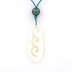 Collana in Cotone e 1 Perla di Tahiti Rotonda C+ 9.1 mm
