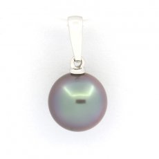 Ciondolo in Oro bianco 18K e 1 Perla de Tahiti Rotonda B 9.2 mm