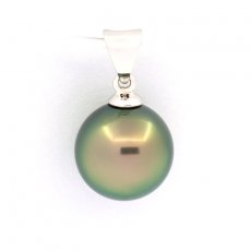Ciondolo in Oro bianco 18K e 1 Perla de Tahiti Rotonda B 10.1 mm