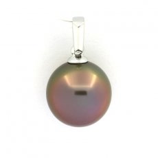 Ciondolo in Oro bianco 18K e 1 Perla de Tahiti Semi-Rotonda B 10.4 mm