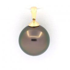 Ciondolo in Oro 18K e 1 Perla de Tahiti Semi-Rotonda B 10.9 mm