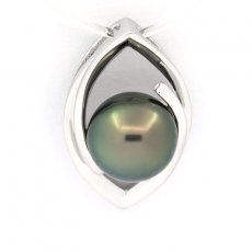 Ciondolo in Argento e 1 Perla de Tahiti Rotonda C 9.4 mm