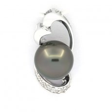 Ciondolo in Argento e 1 Perla de Tahiti Rotonda C 9.3 mm