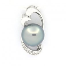 Ciondolo in Argento e 1 Perla de Tahiti Rotonda C 9.4 mm