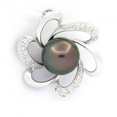 Ciondolo in Argento e 1 Perla de Tahiti Rotonda C 8.6 mm