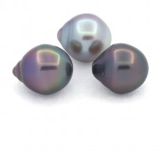 Lotto di 3 Perle di Tahiti Semi-Barocche B 11 mm