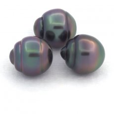 Lotto di 3 Perle di Tahiti Cerchiate B di 10.5 a 10.7 mm