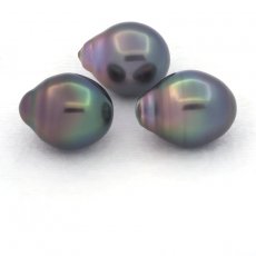 Lotto di 3 Perle di Tahiti Semi-Barocche B 11.1 mm